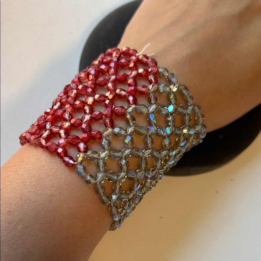 Elegant Red and Silver Crystal + Amethyst Bracelet